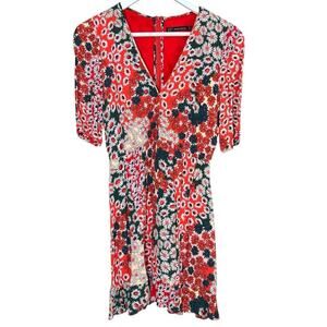 Zara Trafaluc Collection Floral Red Orange Mini Dress Size Small